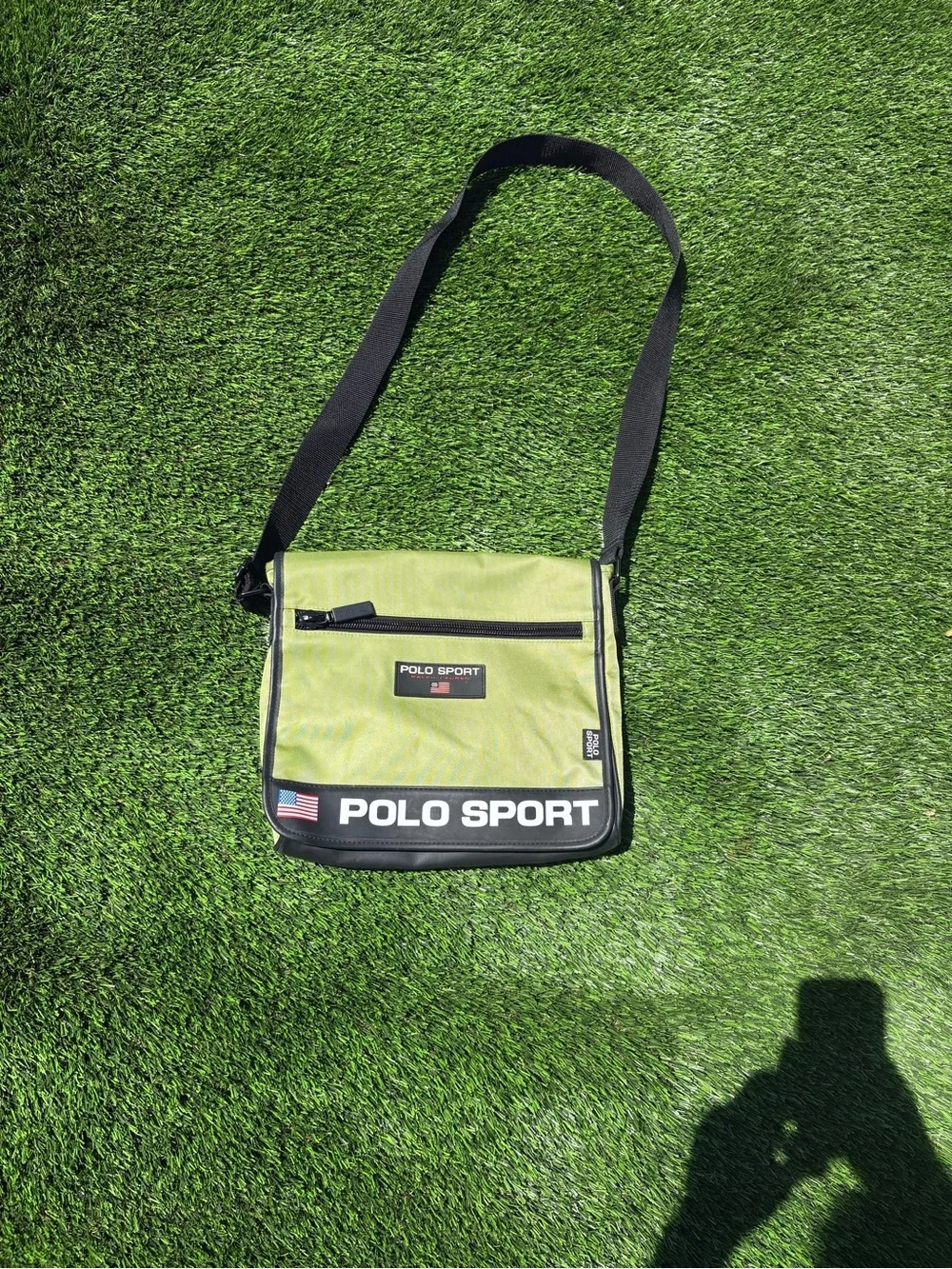 Vintage Polo Sport by Ralph Lauren Lime Green and Black Messenger Bag